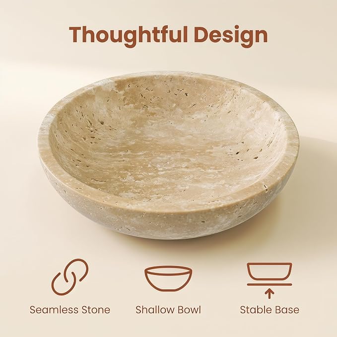 Large 7.87" Natural Travertine Stone Decorative Bowl, Beige Travertine Catchall Tray for Home Decor, Coffee Table Centerpiece, Fruit & Nut Bowl, Jewelry Dish, Key Holder (Limestone, 7.85)