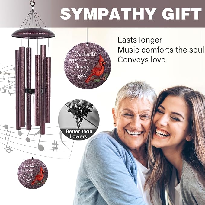 ASTARIN 36" Large Deep Tone Personalized Name Sympathy Wind Chimes, Printing in Texas Cardinal Memorial Wind Chime for Loss of Mother Father Loved One, Bereavement Condolence Gifts Decor Outdoor