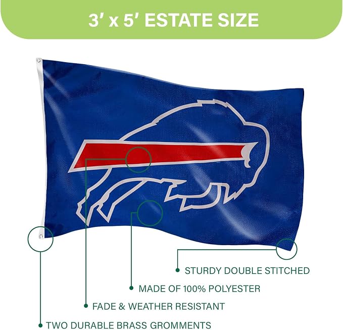 Team Sports America NFL Buffalo Bills 3x5 Outdoor Durable Flag with Grommets | Heavy Duty Flag & Banner for Outdoor Garden Patio | Indoor Wall Decor | Works with Flag Poles for Outside House