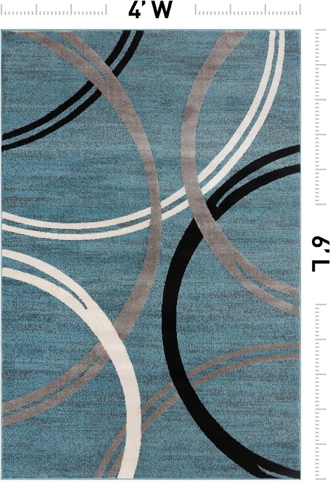 Rugshop Wavy Circles Modern Jute Backing Living Room Area Rug Blue 4' x 6' | Rectangular, Size 4' x 6', Bedroom, Dining Room, Home Office, Kitchen, Entryway, Hallway, Nursery, Kids Room, Guest Room