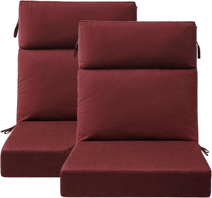 Unimatta Sunbrella Outdoor Separate High Back Cushion Seat Pads, 2-Pack 44 x 21 Inch Water-Repellent & Fade-Resistant Patio Furniture Cushions with Ties for Adirondack, Rocking Chairs, Spectrum Brick
