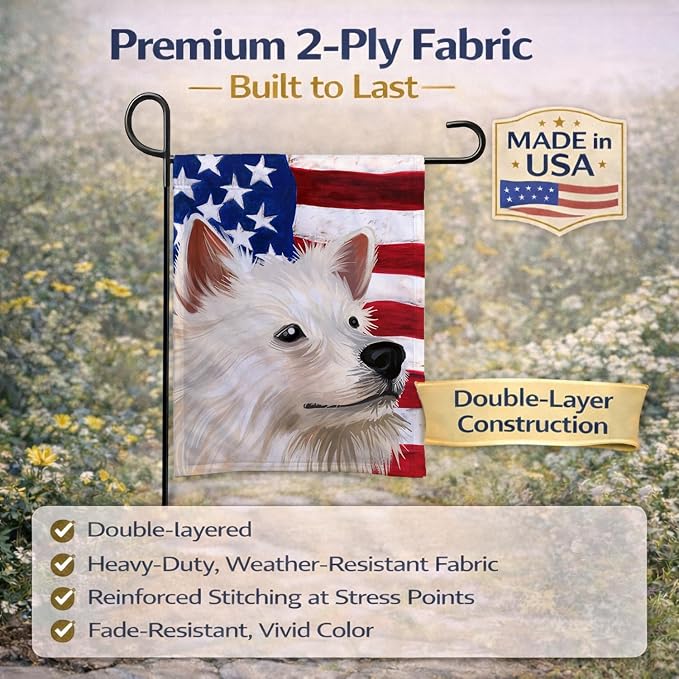 Caroline's Treasures CK6568GF Indian Spitz Dog American Flag Garden Flag Mailbox Flag Decorative Yard Flag Banner Outside Patio Artwork Yard Flower Beds, Garden Size, Multicolor