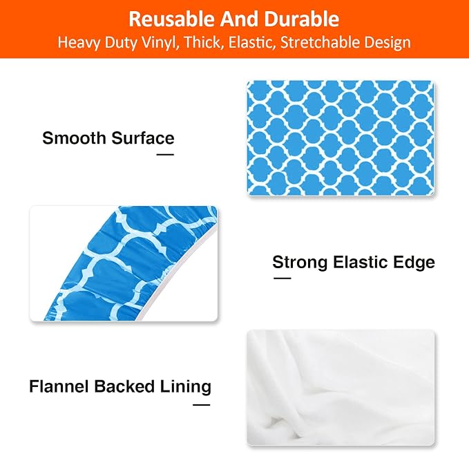 6ft Picnic Table and Bench Cover, Camping Essentials RV Gear, 72 in Waterproof Windproof Outdoor Elastic All Around Tablecloth, Fitted Rectangle Tables and Seats, Blue-White Moroccan