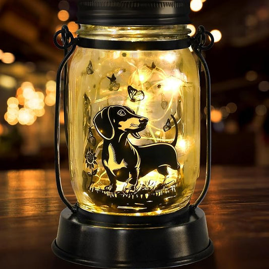 kyoryuger Dachshund Gifts for Women/Men Dachshund Solar Lanterns Mom Birthday Wiener Dog Lovers Lantern Pet Loss Sausage Dog Memorial Lights Solar Garden Decor Yard, Patio,Backyard,Porch Torches Light