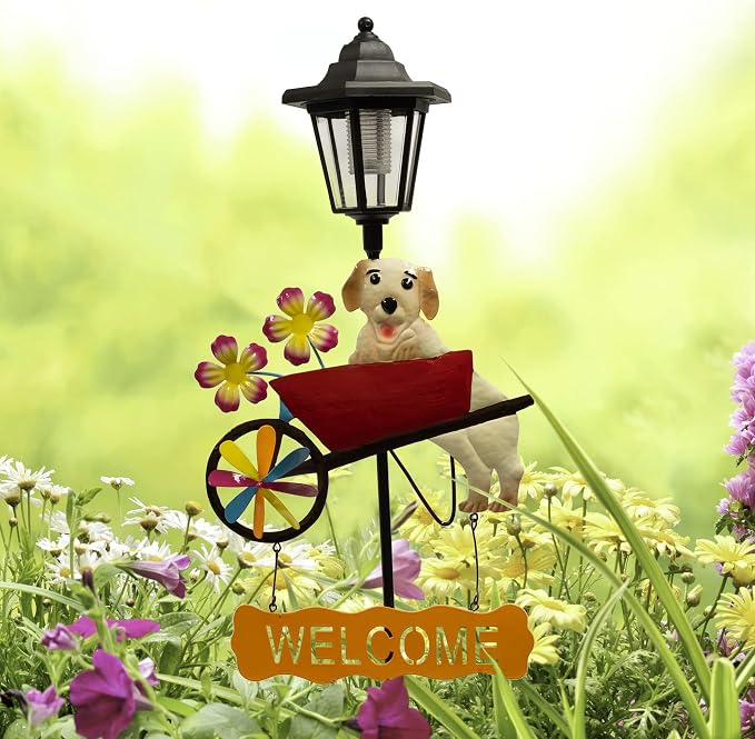 Crosslight Dog Welcome Sign Solar LED Waterproof Outdoor Garden Stake - Decorative Electronic Light Garden Decor for Yard, Lawn, Patio, Deck, Pathway, Pond, Backyard