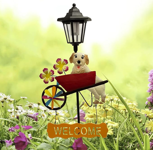 Crosslight Dog Welcome Sign Solar LED Waterproof Outdoor Garden Stake - Decorative Electronic Light Garden Decor for Yard, Lawn, Patio, Deck, Pathway, Pond, Backyard