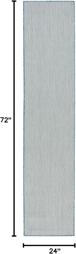 Nourison Home Courtyard Ivory Aqua 2' x 6' Area Rug - Easy Clean, Non Shedding, Bed Room, Living Room, Dining Room, Kitchen (6' Runner)