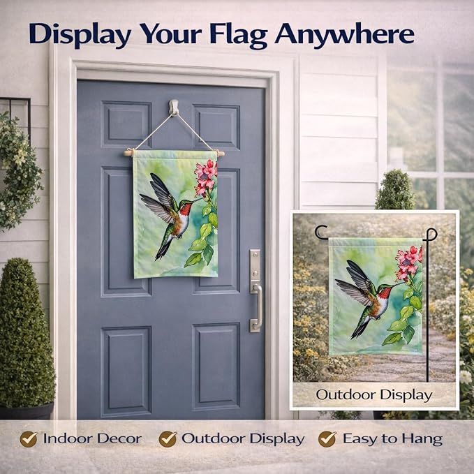 Caroline's Treasures Rubythroated Hummingbird Garden Flag Mailbox Flag Decorative Yard Flag Banner Outside Patio Artwork Yard Flower Beds, Garden Size, Multicolor