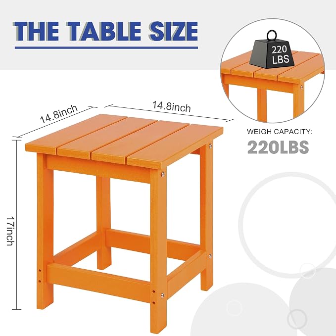 LZRS Patio Side Table, Heavy Duty HDPE Outdoor End Table with Wood Texture, Weatherproof Composite Table for Adirondack Chairs, Deck, Pool, Indoor/Outdoor, No Peeling or Cracking(Orange)