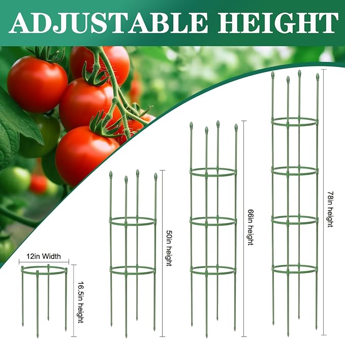 Tomato Cages for Garden,4 Pack 50in Tall Tomato Plant Support Stakes Adjustable Heavy Duty Steel Plant Tower Stakes, Updated Cucumber Trellis Garden Cages for Climbing Plants Vegetable Flowers