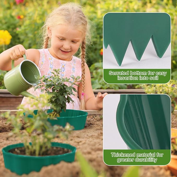 6 Pack Round Planting Grow Rings,10" Planting Protective Round Edging, Plant Support Rings to Protects Plants, Deep Watering Plant Collars for Vegetables Herbs Flowers (Green)