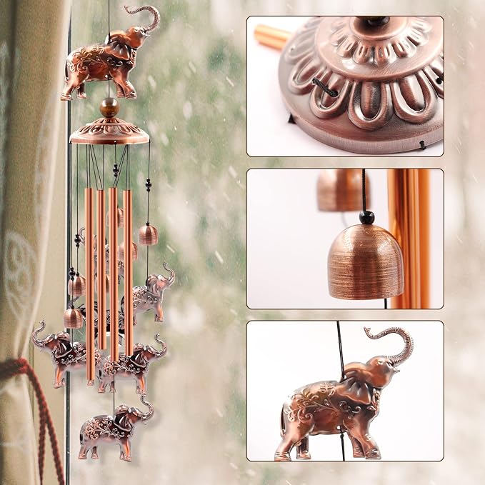 Wind Chimes Outdoor Clearance, Ukulork Elephants Aluminum Tube Windchime with S Hook,Patio Garden Decor, Housewarming Gift.