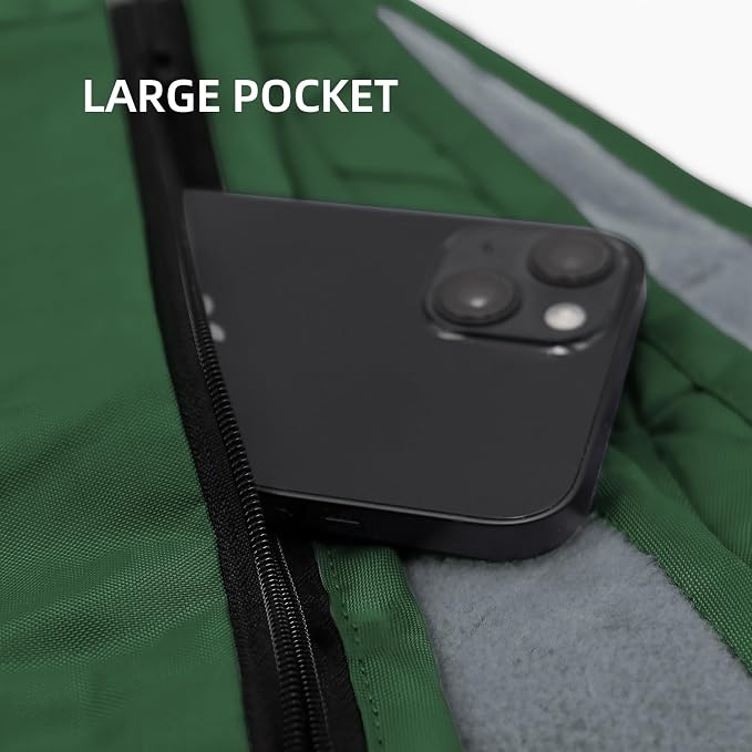 Large Waterproof Outdoor Blanket Thick Fleece 80" x 58" | Windproof Stadium Blanket, Wearable Poncho, Machine Washable for Camping, Car, Pet, Picnics - Green Hooded