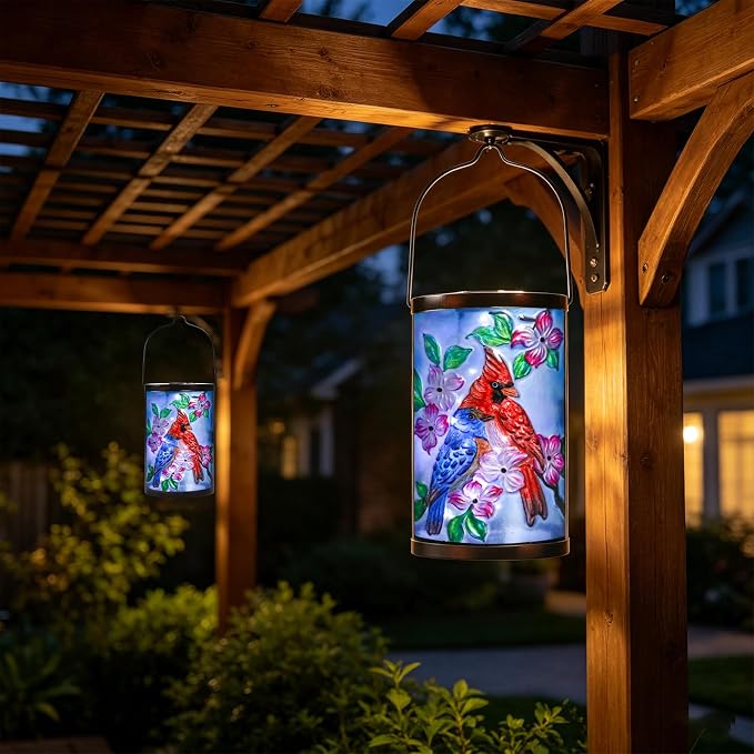 Hanging Solar Lantern Outdoor Bluebird Waterproof LED Cardinal Light Decorative Tabletop Lamp for Patio Garden Yard Decor