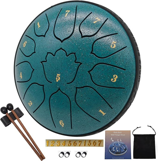 Steel Tongue Drum 11 Notes 6 Inches, Rain Drum for Outside with Bag, Music Book, Mallets, Finger Picks, Stickers – Meditation & Yoga Steel Drum