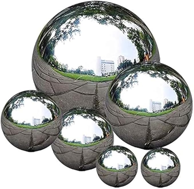 Stainless Steel Gazing Ball, 6 Pcs 50-150 mm Mirror Polished Hollow Ball Reflective Garden Sphere, Floating Pond Balls Seamless Gazing Globe for Home Garden Ornament Decorations (6 Pcs Mix)
