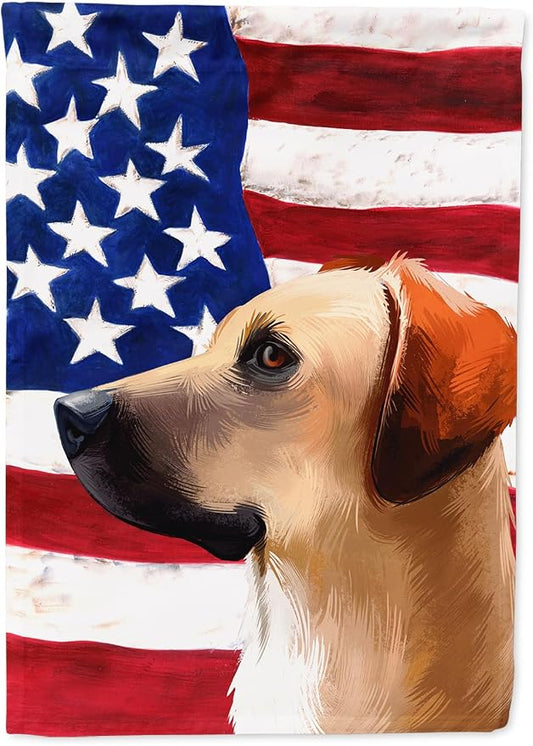 Caroline's Treasures CK6436CHF Black Mouth Cur Dog American Flag House Flag Large Porch Sleeve Pole Decorative Outside Yard Banner Artwork Wall Hanging, Polyester, House Size, Multicolor