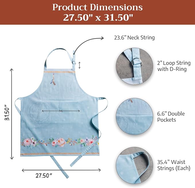 Maison d' Hermine Aprons for women with Pocket 100% Cotton (27.50"x31.50") | Adjustable Neck Strap & long ties Apron Men Chef Wedding Cooking Gardening Server Maid