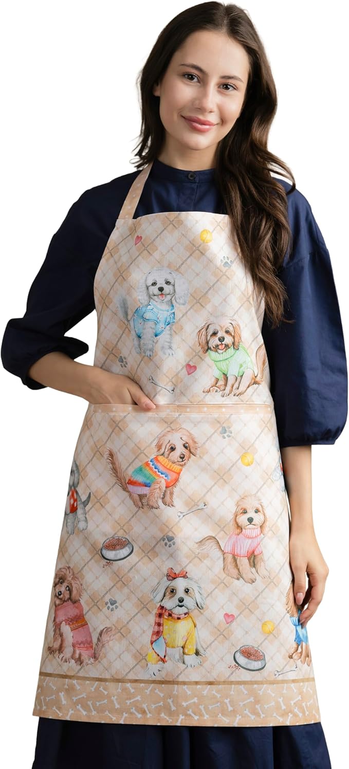 Maison d' Hermine Aprons for women with Pocket 100% Cotton (27.50"x31.50") | Adjustable Neck Strap & long ties Apron Men Chef Wedding Cooking Gardening Server Maid