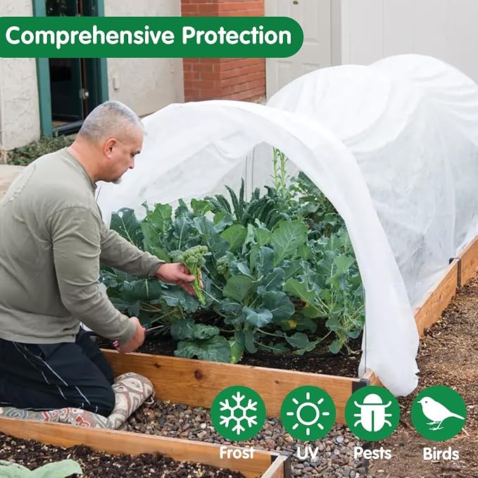 kockuu Plant Sun Protection Cloth, 10ft x 30ft 1.41 oz/yd² White Garden Plant Shade Cloth with 20 Stainless Steel Clips from Direct Sunlight, Plant Covers Frost & Sun Protection for Winter and Summer