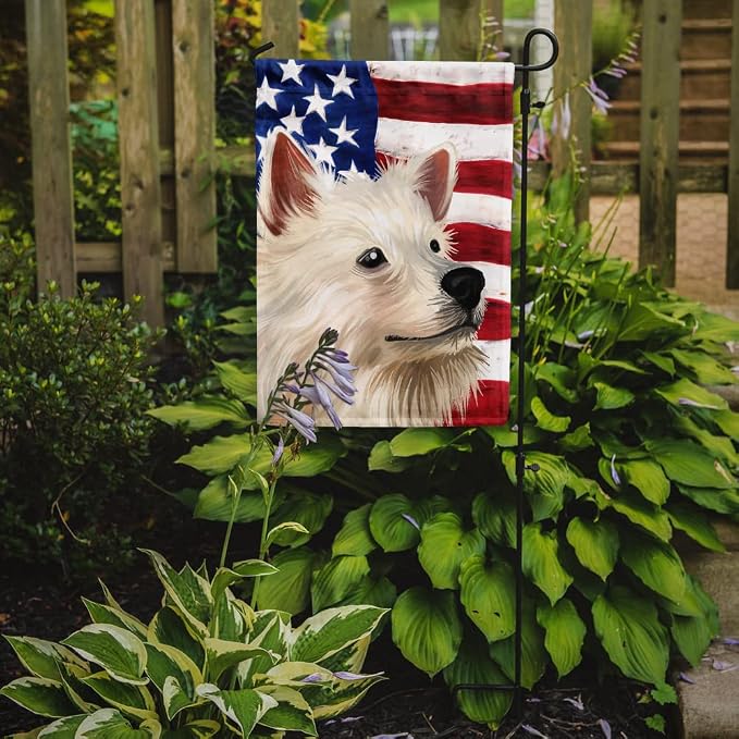 Caroline's Treasures CK6568GF Indian Spitz Dog American Flag Garden Flag Mailbox Flag Decorative Yard Flag Banner Outside Patio Artwork Yard Flower Beds, Garden Size, Multicolor