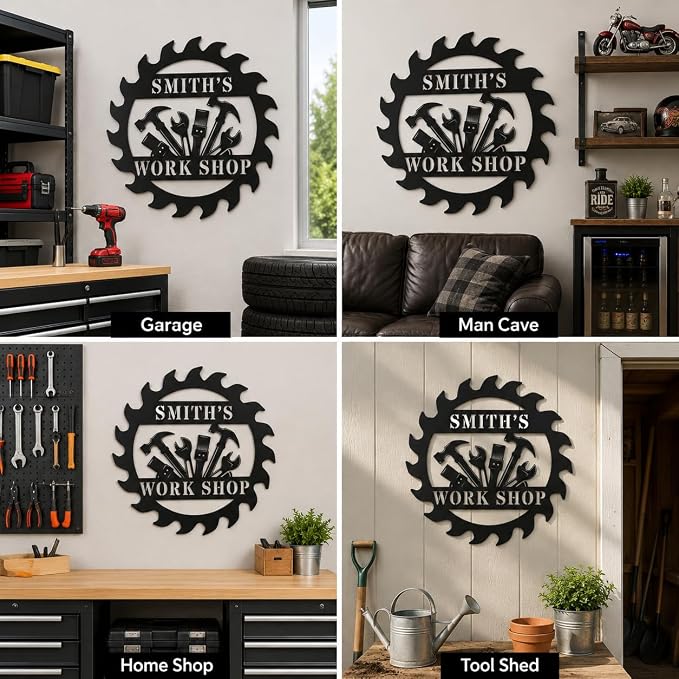 Personalized Metal Workshop Sign Custom Garage Sign for Men Dad Grandpa Husband Man Cave Wall Decor Tool Room Metal Wall Art Father’s Day Gift