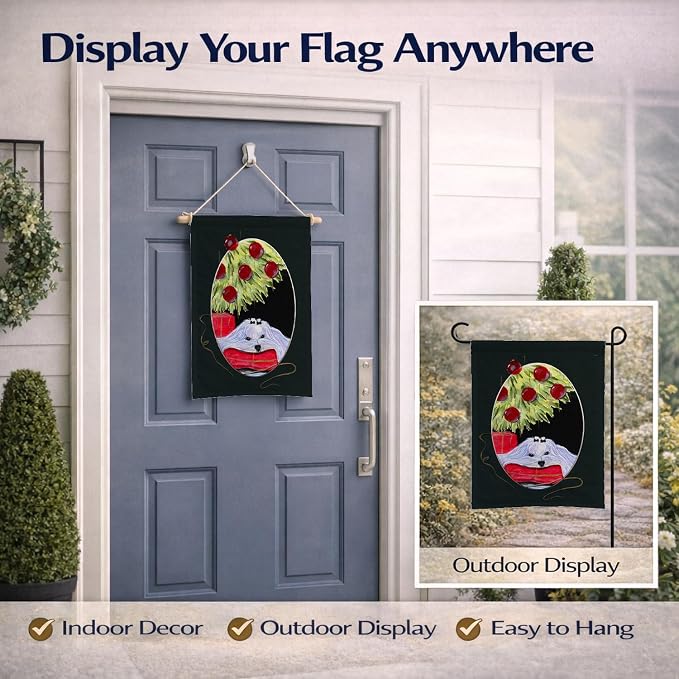 Caroline's Treasures SS8069GF Christmas Tree with Maltese Garden Flag Mailbox Flag Decorative Yard Flag Banner Outside Patio Artwork Yard Flower Beds, Garden Size, Multicolor
