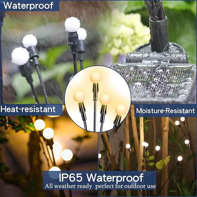 TONULAX Solar Garden Lights - 6 Pack Upgraded Solar Swaying Light, Sway by Wind, Outdoor Lights, Yard Patio Pathway Decoration, High Flexibility Iron Wire & Heavy Bulb Base, Warm White
