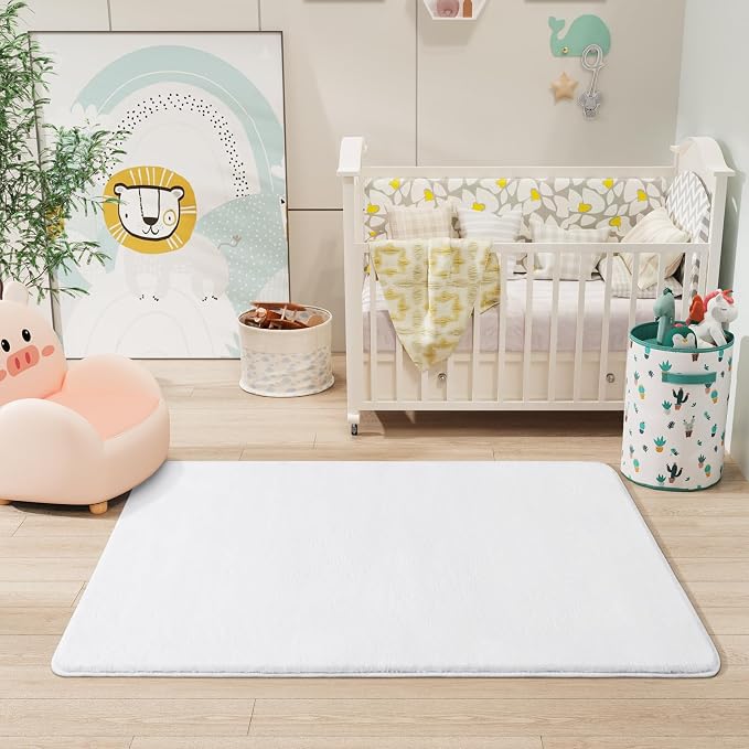 Amearea Modern Washable Runner Rugs, 2x4 Feet White Bedroom Runner Rug | Small Area Rugs for Bedroom Living Room, Non Slip Memory Foam Rug for Hallway Entryway Kids Boys Girls Room Laundry Room