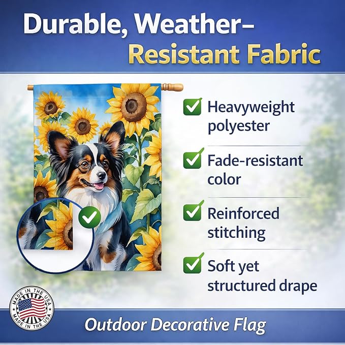Caroline's Treasures DAC6131CHF Papillon in Sunflowers House Flag Large Porch Sleeve Pole Decorative Outside Yard Banner Artwork Wall Hanging, Polyester, House Size, Multicolor