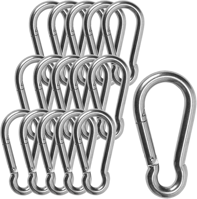 Heavy-Duty Carabiner Clip 1.57"–5.5", Black/Silver Spring Snap Hook, Quick Link Keychain Clip for Keys, Swing Set, Camping, Fishing, Hiking & Traveling (120–1350 lbs)