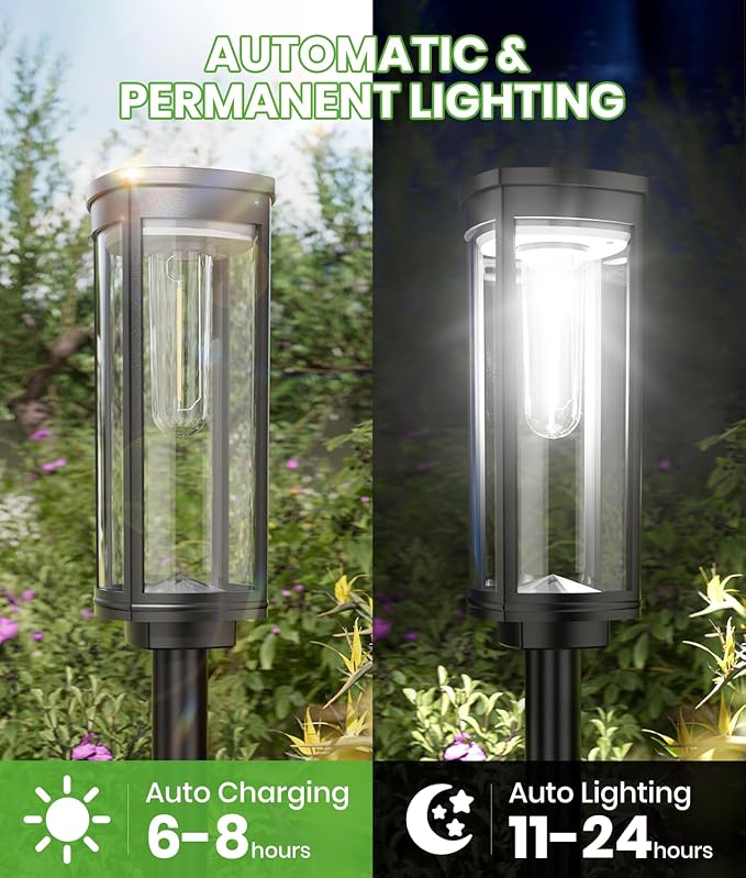 BITPOTT Bright Solar Lights Outdoor 6 Pack, Solar Pathway Lights Waterproof IP65, Auto On/Off Pathway Landscape Lighting, Long Lasting Outdoor Light for Walkway Path Garden Lawn Patio Decor Lighting