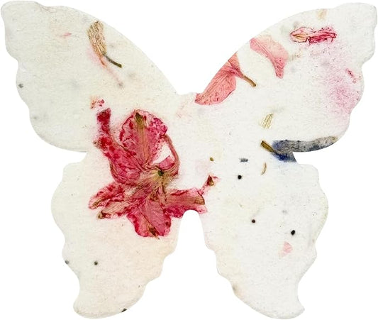 50pcs Large (2.85" h x 3" w) Pink Butterfly Gift Wrap Tags Seed Paper – Writable & Plantable Wildflower, Mom's Gift for Birthday, Use for Wedding, Baby Shower, & Party Favors