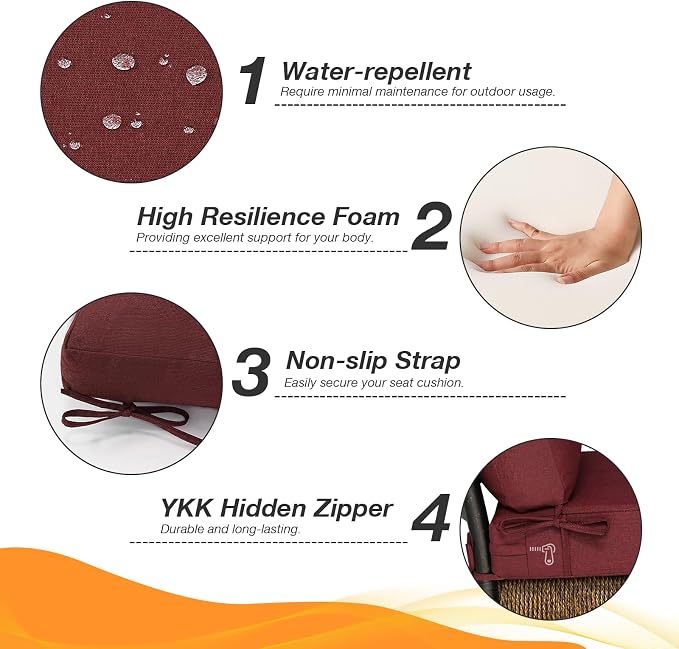 Unimatta Sunbrella Outdoor High Back Chair Cushion Seat Pads, 44 x 21 Inch Water-Repellent & Fade-Resistant Patio Furniture Cushions with Ties for Adirondack, Rocking Chairs, Spectrum Brick