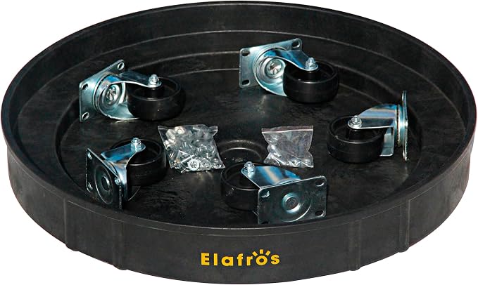ELAFROS 30 Gallon and 55 Gallon Heavy Duty Plastic Drum Dolly – Durable Plastic Drum Cart 900 lb. Capacity- Barrel Dolly with 5 Swivel Casters Wheel,Black, 2 Packs