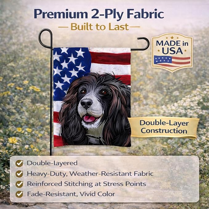 Caroline's Treasures CK6679GF Russian Spaniel Dog American Flag Garden Flag Mailbox Flag Decorative Yard Flag Banner Outside Patio Artwork Yard Flower Beds, Garden Size, Multicolor