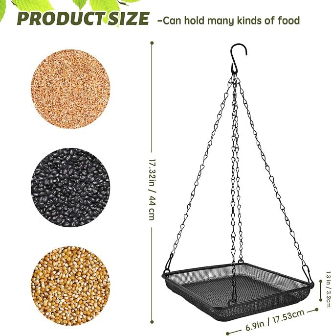 MIXXIDEA Hanging Bird Feeder Tray Metal Mesh Platform Seed Feeder with Durable Chains for Outdoors Garden Great for Attracting Birds (2 Pack)