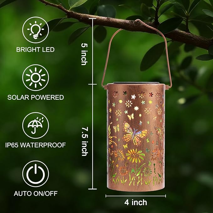 Solar Lanterns Outdoor Waterproof Butterfly Garden Decor Gifts for Women Mom Grandma, Colorful Hanging Solar Lights Metal Garden Decoration Outside for Yard, Patio, Backyard, Porch