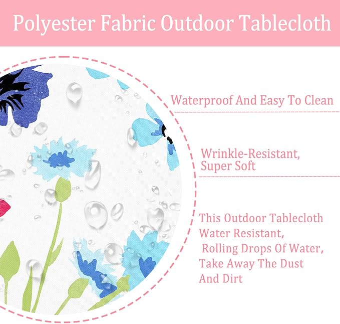 Round Outdoor Tablecloth with Umbrella Hole Umbrella Tablecloth Patio Tablecloths with Zipper for Courtyards, Terraces, and Beaches 60 in, Floral2