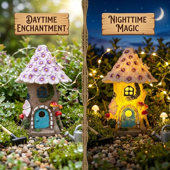 Fairy Garden House Figurine, Mushroom House Garden Statue for Creating Miniature Landscapes, for Patio, Courtyard, and Balconies, Ideal for Outdoor and Garden Decor, or Birthday Gift for Mom and Women