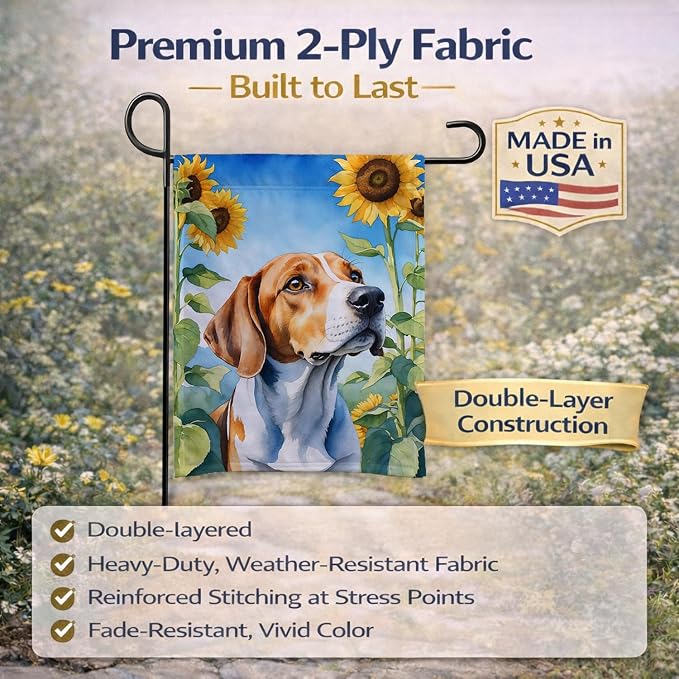 Caroline's Treasures DAC6074GF English Foxhound in Sunflowers Garden Flag Mailbox Flag Decorative Yard Flag Banner Outside Patio Artwork Yard Flower Beds, Garden Size, Multicolor