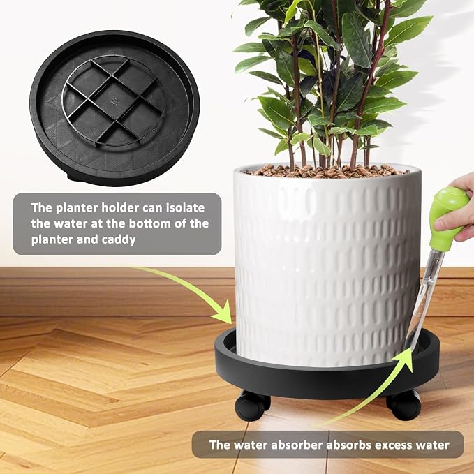 2Pack 12.4'' Plant Caddy with Wheels, Plant Stand Dolly for Heavy Planter,Wheeled Planter Saucer Tray,Rolling plant stand,Heavy-Duty Plant Caddy with Casters for Indoor and Outdoor(Black)
