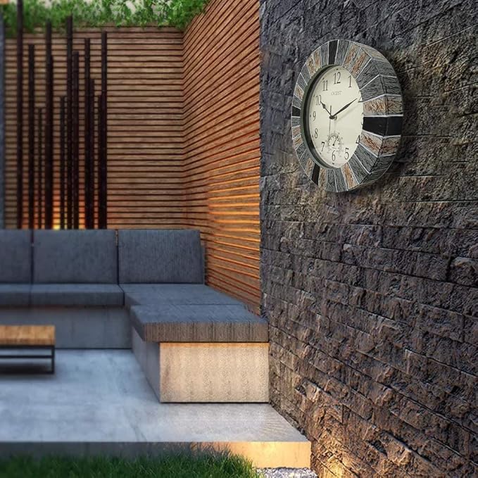 UMEXUS Outdoor Clock with Thermometer, 13 Inch Retro Large Waterproof Wall Clocks Indoor Silent Non-Ticking Battery Operated Weatherproof Decor for Patio Garden Pool Mother Gift