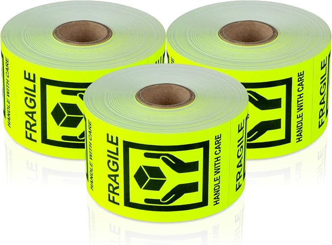 Fragile, Handle with Care Labels (2 x 3 inch, Fluorescent Yellow - 900 Labels) - Fragile Warning Stickers for Glass & Shipping Fragile Items - Strong Adhesive