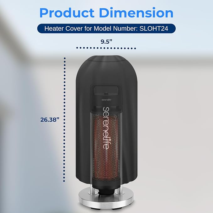 SereneLife Patio Heater Cover Bag - Heavy-Duty, UV Resistant, Waterproof Polypropylene & Polyurethane, Tear Resistant, Easy On/Off, Dustproof, Fits SereneLife Patio Heater Model SLOHT24 (Black)