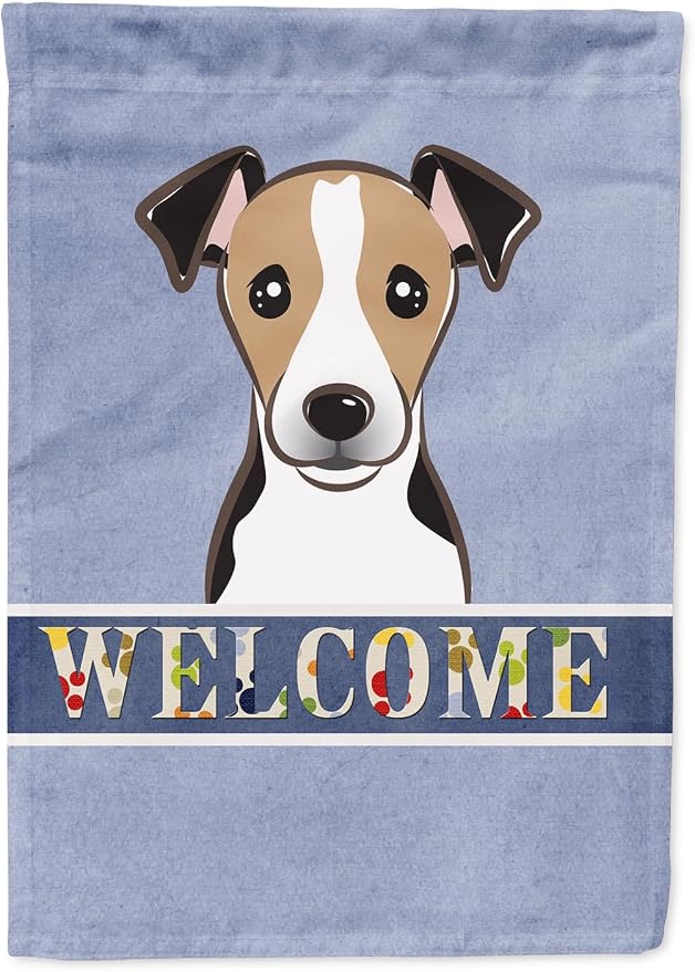 Caroline's Treasures BB1447GF Jack Russell Terrier Welcome Garden Flag, Blue Mailbox Flag Decorative Yard Flag Banner Outside Patio Artwork Yard Flower Beds, Garden Size, Multicolor