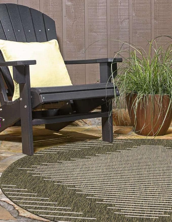Unique Loom Outdoor Modern Collection Area Rug - Tambor (10' 8" Round Green/Ivory)