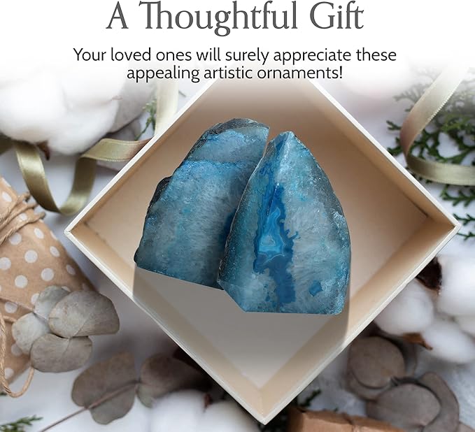 Nature's Decorations Teal Agate Bookends – A+ Grade Geode Heavy Duty Decorative Stone Crystal for Shelves & Bookcases, Natural Polished Bookshelf Decor, 1 Pair 4-6Lbs