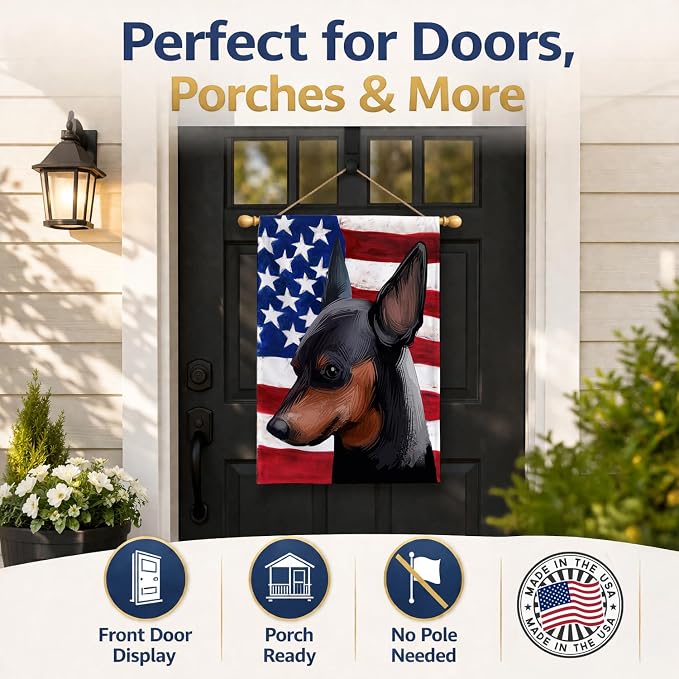 Caroline's Treasures CK6618CHF Miniature Pinscher Dog American Flag House Flag Large Porch Sleeve Pole Decorative Outside Yard Banner Artwork Wall Hanging, Polyester, House Size, Multicolor
