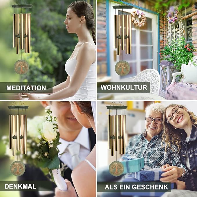 Wind Chimes for Outside,Outdoor Wind Chimes for Mother & Grandma - Large Garden Hanging Decor with Tree of Life Engraving, Perfect for Yard, Home, Christmas, Birthdays